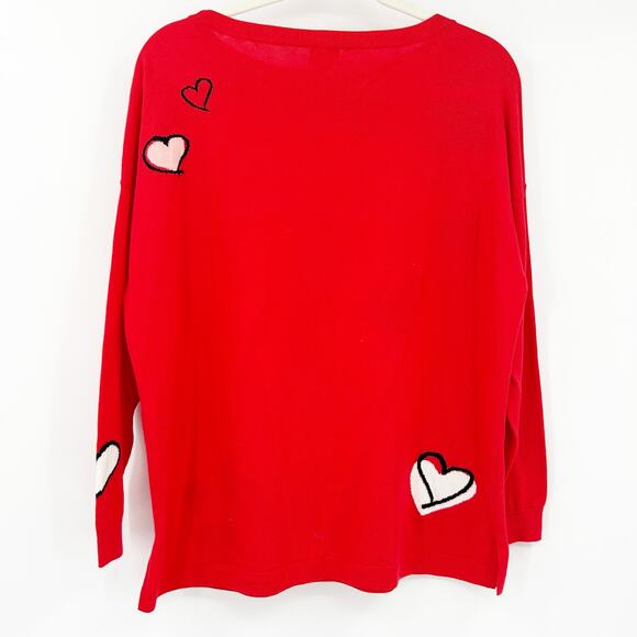 Chicos Womens Romantic Valentines Day Knit Floating Hearts Sweater Size M Red - Picture 7 of 7